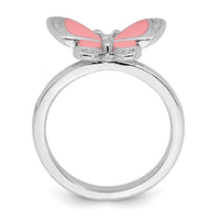 Sterling Silver Stackable Expressions Pink Enamel Butterfly Ring | QSK1543 ,