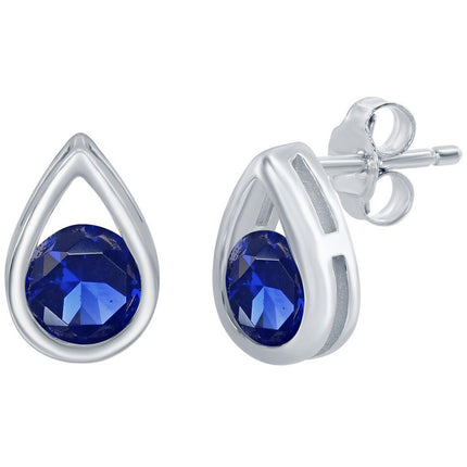 Classic Women's Earrings - Pearshaped with Round Created Sapphire Stone Stud | D-8166 ,