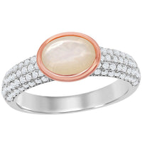 Classic Women's Rose Gold MOP Micro Pave CZ Ring - W-2042 ,
