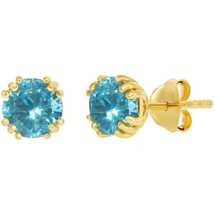 Classic Women's Earrings - Gold Plated December Birthstone Round 6mm Stud | D-8285 ,