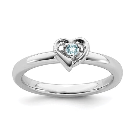 Sterling Silver Stackable Expressions Aquamarine Heart Ring | QSK1524 ,