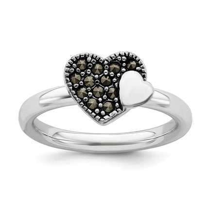 Sterling Silver Stackable Expressions Marcasite Heart Ring | QSK812 ,