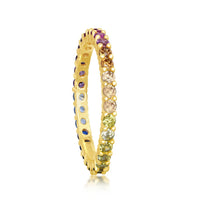 Sterling Silver GP Rainbow CZ 2mm Eternity Band Ring - W-2140 ,