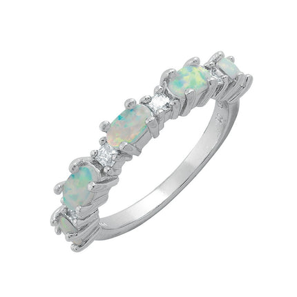 Sterling Silver Clear CZ & White Opal Ring - W-7673 ,