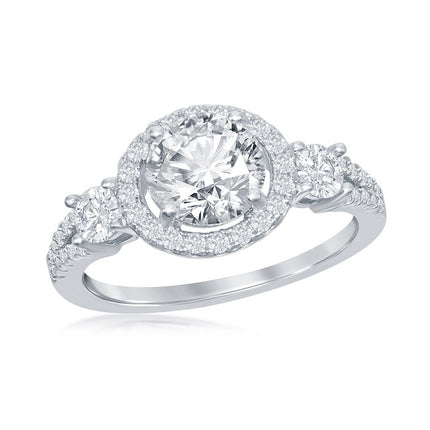 Sterling Silver Round CZ Halo Engagement Ring - W-2403 ,