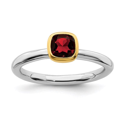 Sterling Silver Stackable Expressions w/Gold-plated Garnet Ring | QSK1887 ,
