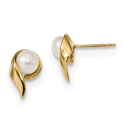 14k 5-6mm White Button Freshwater Cultured Pearl Post Earrings ,