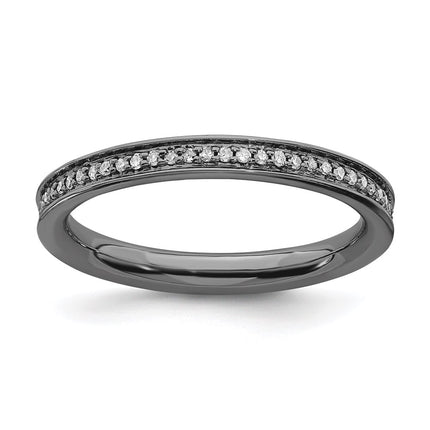 Sterling Silver Stackable Expressions & Diamonds Black-plated Ring | QSK494 ,