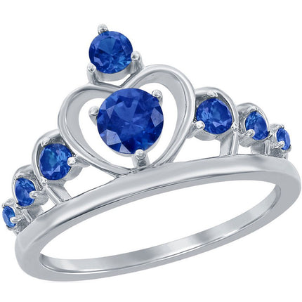 Classic Women's Silver Blue Spinel CZ Crown Ring - W-2729 ,