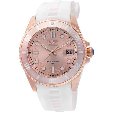 Invicta Women's Watch - Pro Diver Quartz Rose Gold Dial White Silicone Strap | 46693 ,