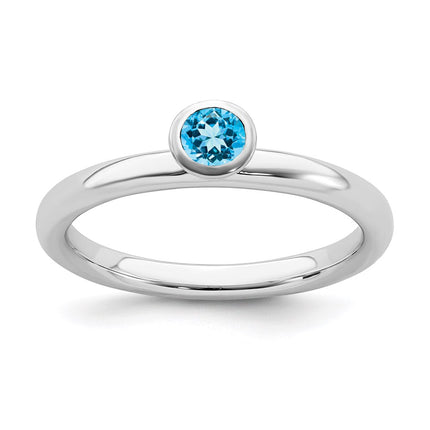 Sterling Silver Stackable Expressions High 4mm Round Blue Topaz Ring | QSK469 ,