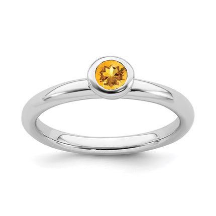 Sterling Silver Stackable Expressions Low 4mm Round Citrine Ring | QSK506 ,