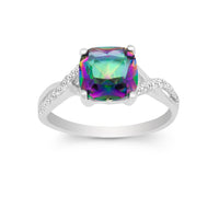 Classic Women's Silver Square Rainbow CZ Ring - W-9863 ,