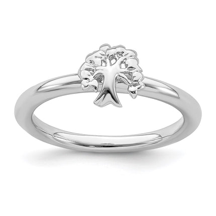 Sterling Silver Stackable Expressions Rhodium Tree Ring | QSK1977 ,