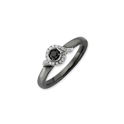 Sterling Silver Stackable Expressions Polished Black & White Dia Ring | QSK655 ,