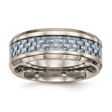 Titanium Polished Blue Carbon Fiber Inlay Ring | TB463 ,