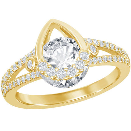 Classic Women's Gold Plated Pear-shaped CZ Ring - W-2641 ,
