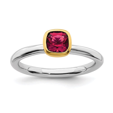 Sterling Silver Stackable Expressions w/Gold-plated Cr. Ruby Ring | QSK1893 ,