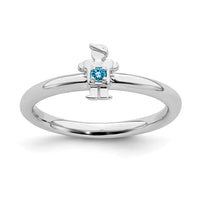 Sterling Silver Stackable Expressions Rhodium Blue Topaz Boy Ring | QSK1922 ,