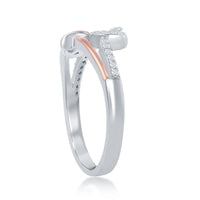 Sterling Silver Two-Tone Rose Gold Plated Love Knot Heart Micro Pave Ring - W-2035 ,