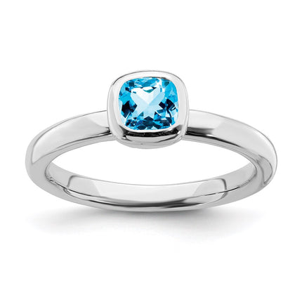 Sterling Silver Stackable Expressions Cushion Cut Blue Topaz Ring | QSK457 ,