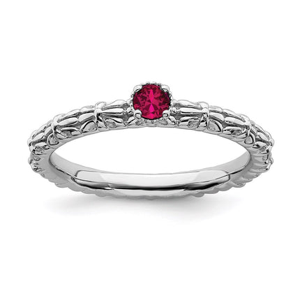Sterling Silver Stackable Expressions Created Ruby Single Stone Ring | QSK1588 ,