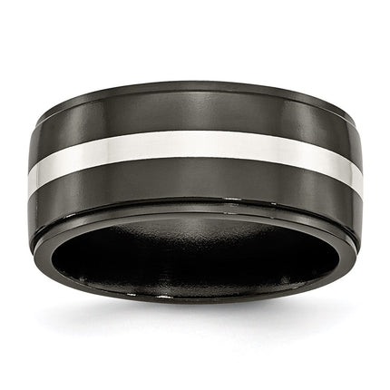 Titanium Black Ti with Sterling Silver Inlay 10mm Polished Band | TB288 ,