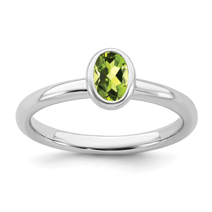 Sterling Silver Stackable Expressions Oval Peridot Ring | QSK441 ,