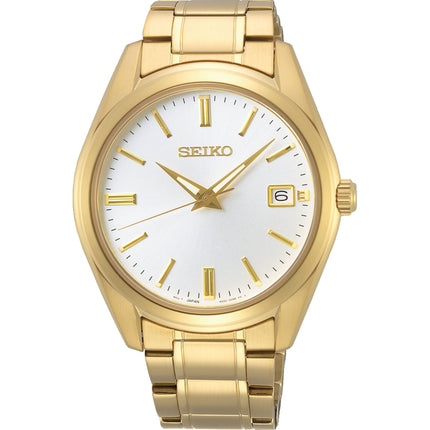 Seiko Men's Watch - Essentials White Dial Yellow Gold Steel Bracelet Date | SUR314P1 ,
