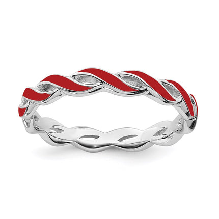 Sterling Silver Stackable Expressions Red Enamel Ring | QSK1509 ,