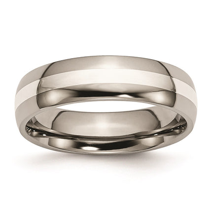 Titanium Sterling Silver Inlay 6mm Polished Band | TB81 ,
