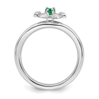 Sterling Silver Stackable Expressions Rhd. Cr. Emerald Claddagh Ring | QSK1947 ,