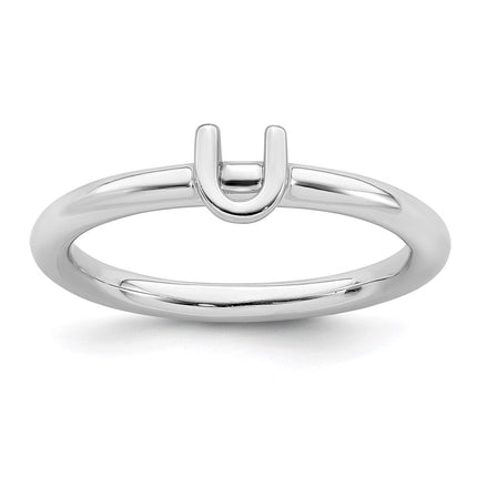 Sterling Silver Stackable Expressions Rhodium Letter U Ring | QSK1990 ,