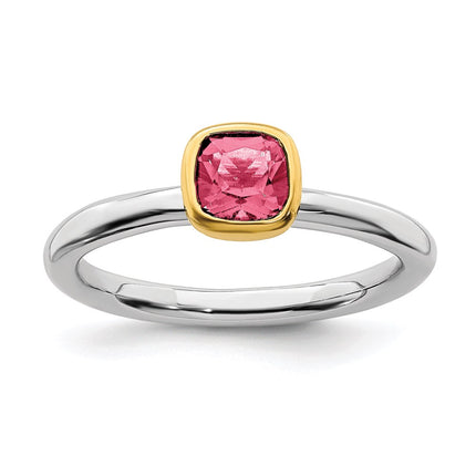 Sterling Silver Stackable Expressions w/Gold-plated P.Tourmaline Ring | QSK1896 ,