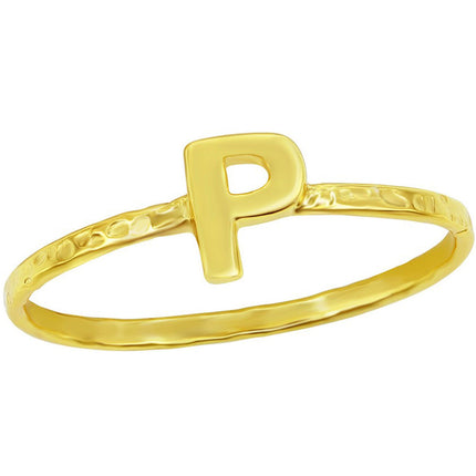 Classic Unisex Gold Tone P Initial Hammered Ring - W-2830 ,
