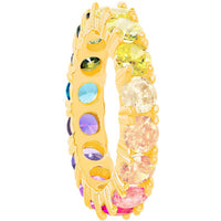 Classic Women's Gold Plated Rainbow CZ Band Ring - W-2117 ,