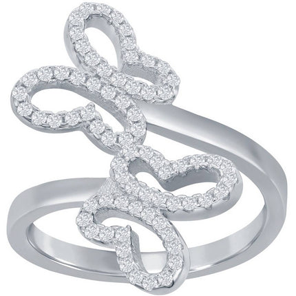 Classic Women's Silver Double Butterfly CZ Ring - W-2634 ,
