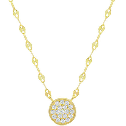 Classic Women's Choker Necklace - GP Sterling Circle Pave CZ Mirror Chain | M-6969 ,