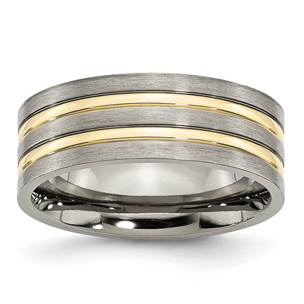 Titanium Grooved Yellow IP-plated 8mm Brushed & Polished Band | TB362 ,