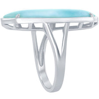Sterling Silver Long Hexagon Larimar Ring, Size 9 ,
