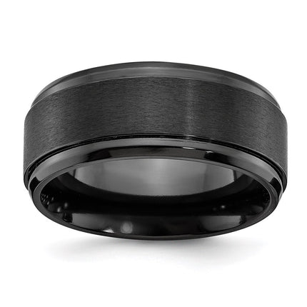 Black Zirconium Polished with Brushed Center Beveled Edge 9mm Band | ZCR107 ,