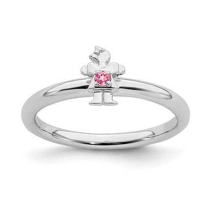 Sterling Silver Stackable Expressions Rhodium Pink Tourmaline Girl Ring | QSK1932 ,