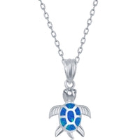 Women's Necklace and Earrings Set - Sterling Silver Blue Opal Turtle | SET-579 ,