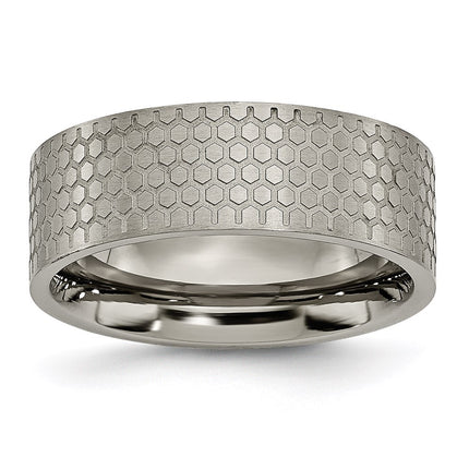 Titanium 8mm Brushed Patterned Flat Band | TB252 ,
