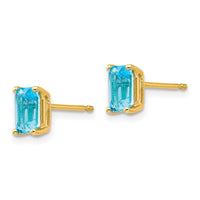 14k 6x4mm Emerald Cut Blue Topaz Earrings ,