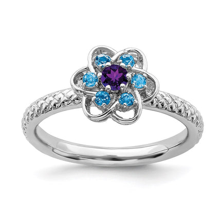 Sterling Silver Stackable Expressions Amethyst & Blue Topaz Stackable Ring | QSK858 ,