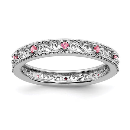 Sterling Silver Stackable Expressions Created Pink Sapphire Ring | QSK1491 ,