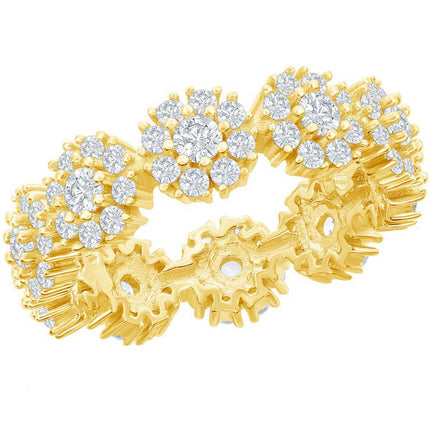 Classic Women's Gold Tone Flower Design CZ Ring - W-2778 ,