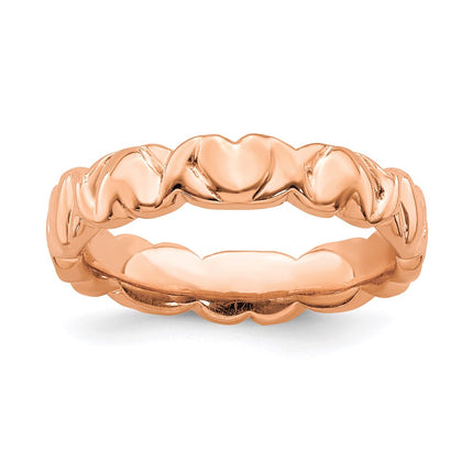 Sterling Silver Stackable Expressions Pink-plated Hearts Ring | QSK284 ,