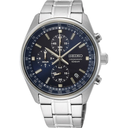 Seiko Men's Watch - Chronograph Blue Dial Silver Stainless Steel Bracelet | SSB377 ,
